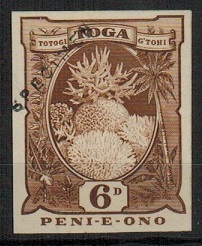 TONGA - 1897 6d IMPERFORATE PLATE PROOF handstamped SPECIMEN.