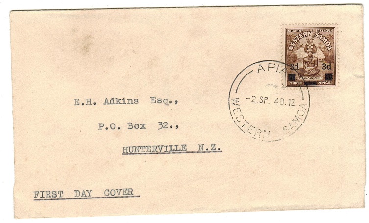 SAMOA - 1940 3d on 1 1/2d surcharge FDC cover addressed to New Zealand.