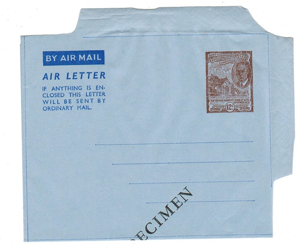 ST.KITTS - 1952 12c postal stationery air letter overprinted SPECIMEN.
