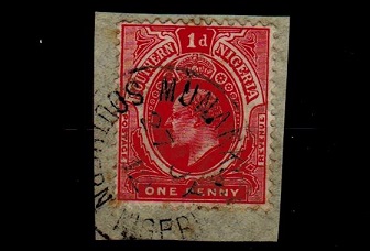 SOUTHERN NIGERIA - 1912 1d red on piece cancelled by rare MUNANKOR cds.