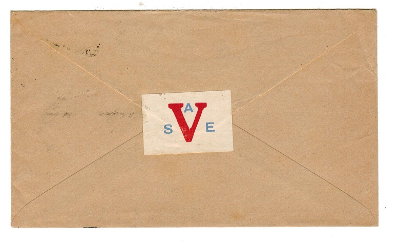 K.U.T. - 1941 local cover with rare SAVE patriotic label on reverse side.