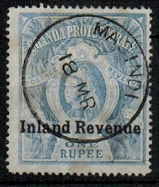 UGANDA - 1898 1r dull blue (SG 90) overprinted INLAND REVENUE and used at MASINDI.