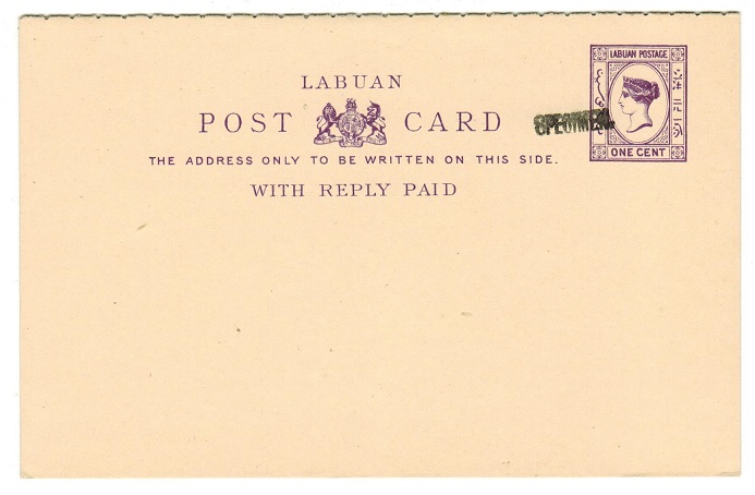 LABUAN - 1893 1c+1c purple PSRC unused hand stamped SPECIMEN.  H&G 3.