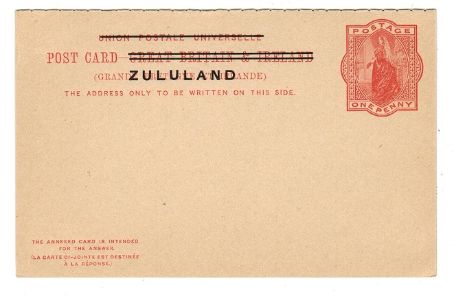 ZULULAND - 1893 1d+1d brick red PSRC unused.  H&G 4.