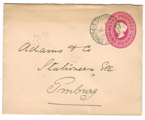 ZULULAND - 1901 1d carmine PSE of Natal addressed to Pietermaritzburg from ESHOWE.