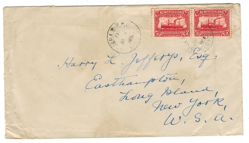 NEWFOUNDLAND - 1930 4c rate cover to USA used by St.J & P.A.B railway.