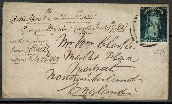 VICTORIA - 1861 6d rate cover to UK.