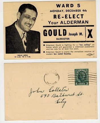 CANADA - 1938 1c green PSC pre-printed for election.