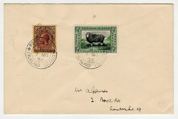 FALKLAND ISLANDS - 1936 3d rate cover to UK used at PORT STANLEY.