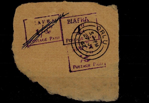 BIAFRA - 1967 1/4d, 2d and 4d BIAFRA/POSTAGE PAID h/s