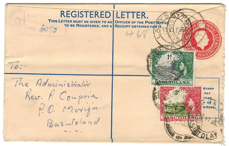 BASUTOLAND - 1937 4d red uprated RPSE used locally from QACHASNEK.  H&G 2b.