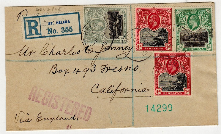 ST.HELENA - 1915 registered cover to USA.