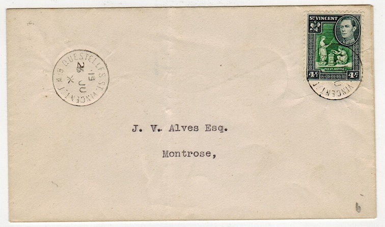 ST.VINCENT - 1951 4c rate local cover used at QUESTELLES.
