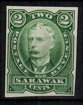 SARAWAK - 1895 2c IMPERFORATE PLATE PROOF in green.